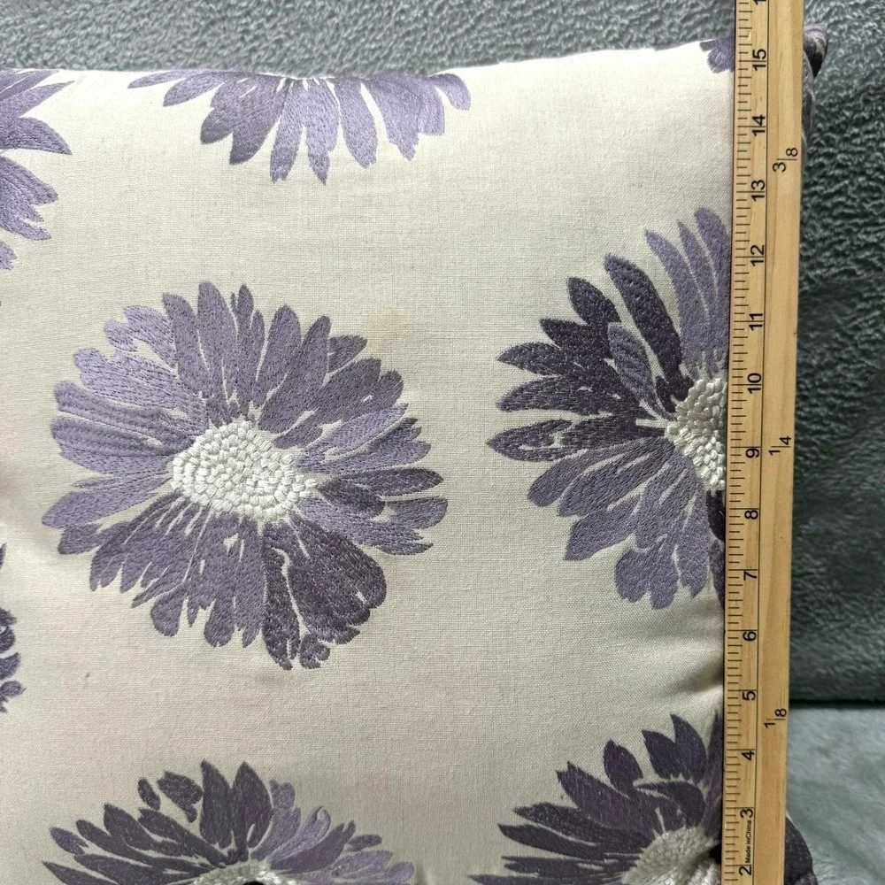 Pier 1 Embroidered Lavender Floral Throw Pillow Boho Cream Decorative Cushion